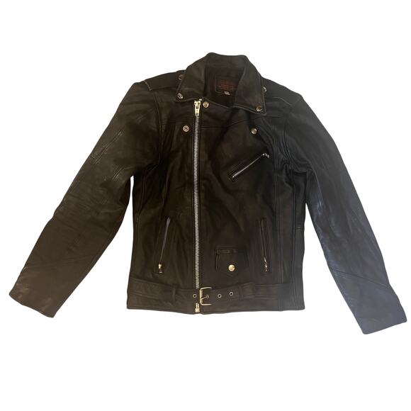 Pele Che Coco Reworked Leather Biker Moto Jacket - Black - Recycled - Size S